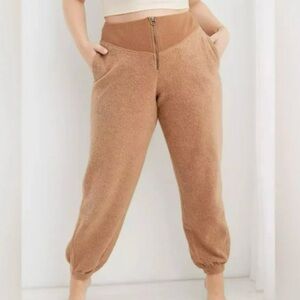 Aerie Sherpa Fleece Cozy Corset Zip Waist Jogger Sweatpants Tan Medium